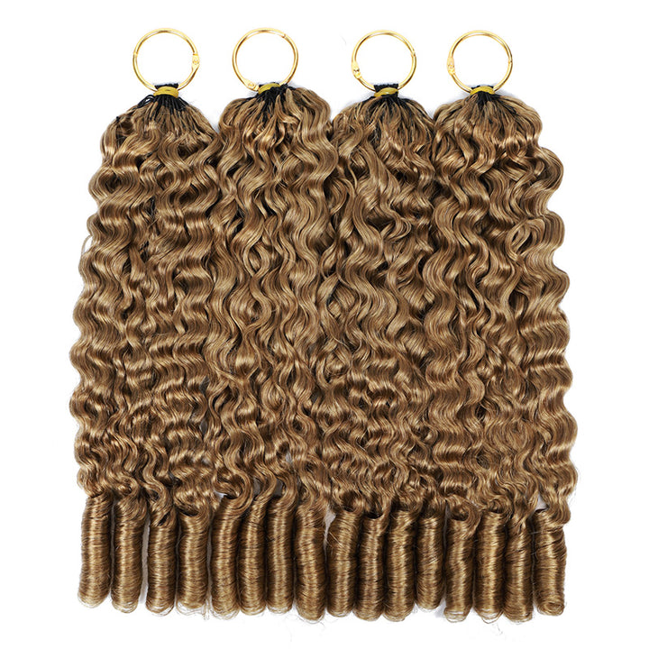 #27 Honey Blonde Burmese Curly Feather Crochet Human Hair Quick Weave with Spiral Curly End Boho Braids Hair Extensions