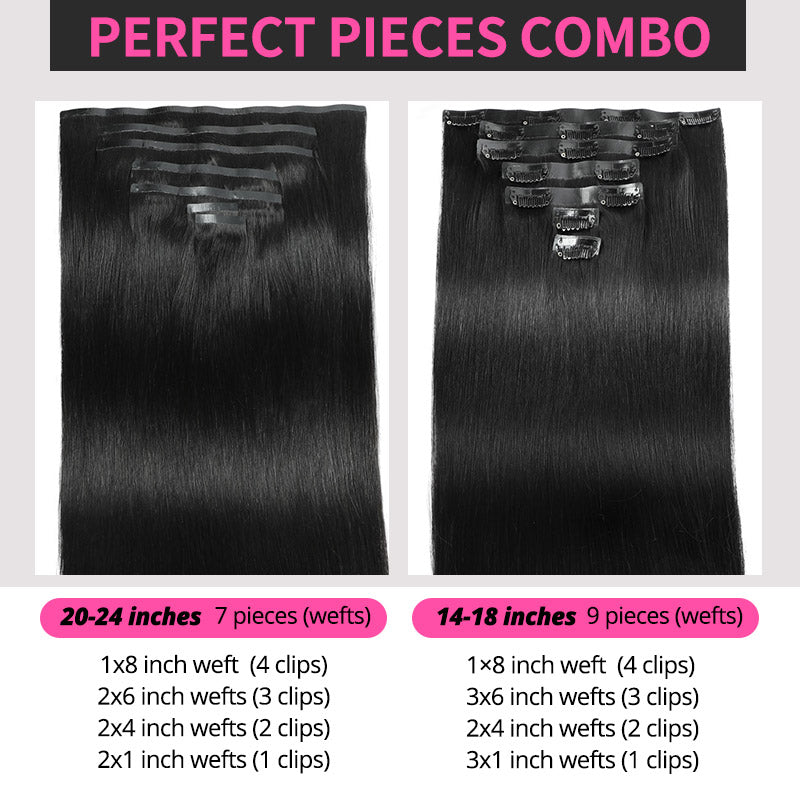 [Final Price - No Code Needed] Seamless PU Clip in Hair Extensions Silky Straight Real Human Hair Pieces For Black Women