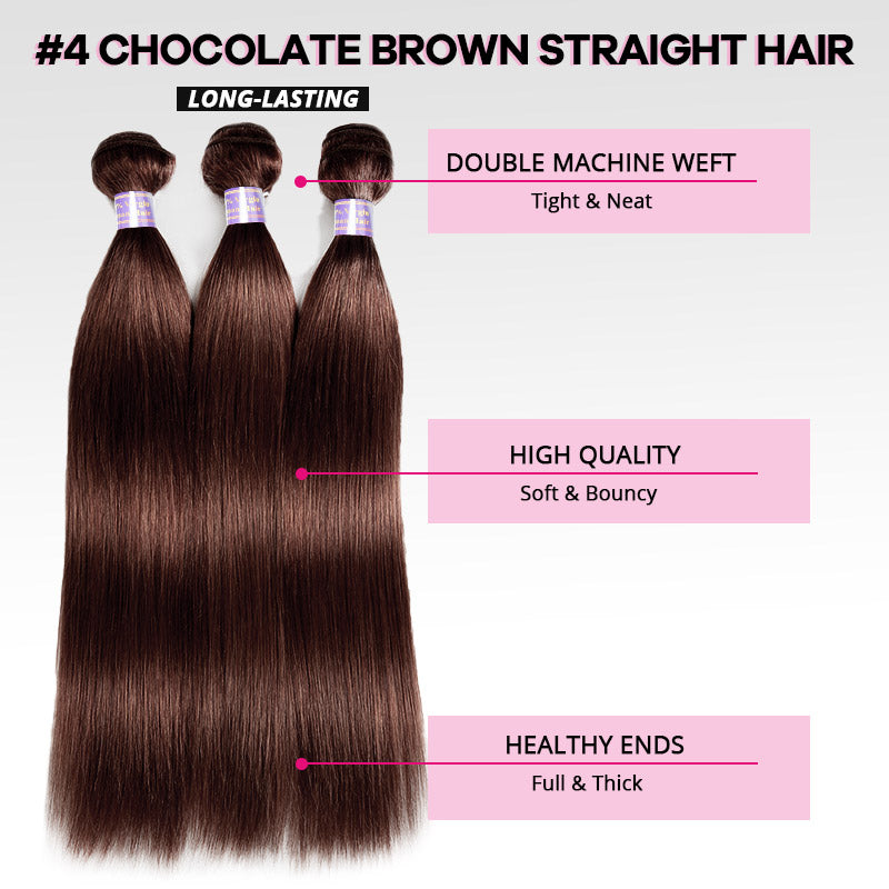 Brown Colored Hair Bundles with 2x6 Lace Closure Straight Human Hair 3 Bundles with Lace Closure