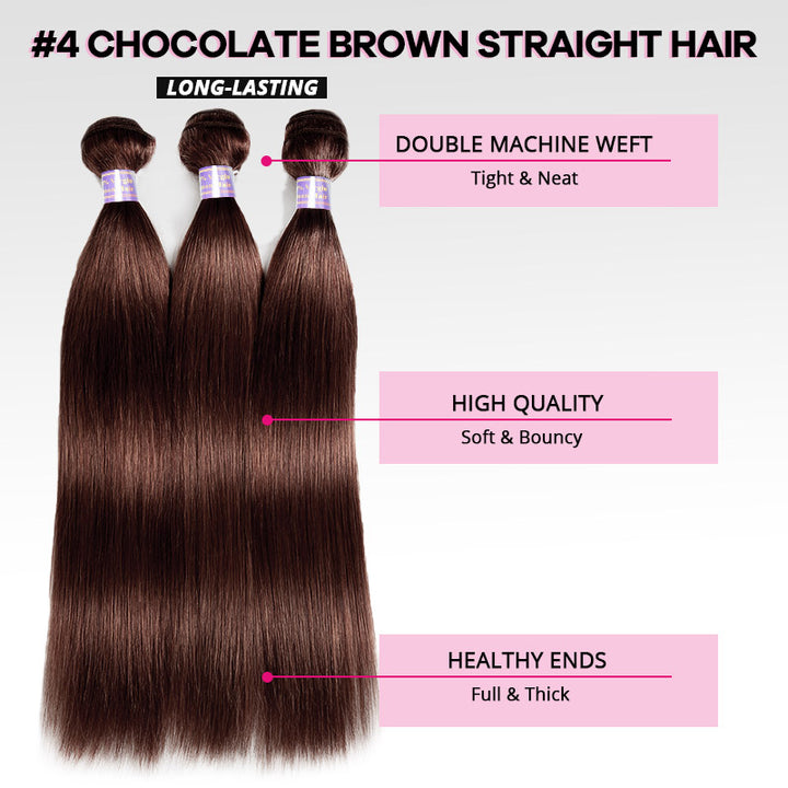 Brown Colored Hair Bundles with 2x6 Lace Closure Straight Human Hair 3 Bundles with Lace Closure