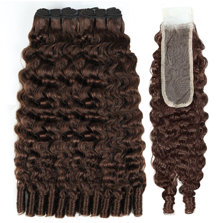 2x6 HD Lace Closure with Burmese Curly Bundles Human Hair Deep Parting 30 Inch Dark Brown Human Hair Weave Extensions