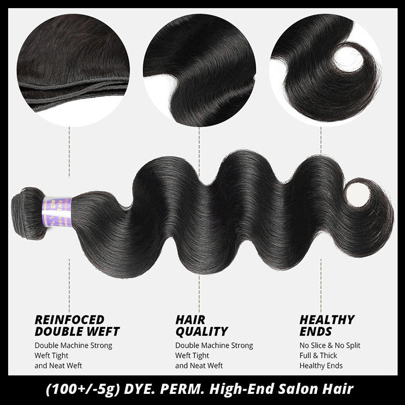 Body Wave Hair Bundles with Closure Brazilian Virgin Human Hair 3 Bundles with 7x7 HD Lace Closure - AlloveHair