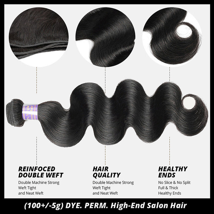 Body Wave Hair Bundles with Closure Brazilian Virgin Human Hair 3 Bundles with 7x7 HD Lace Closure - AlloveHair