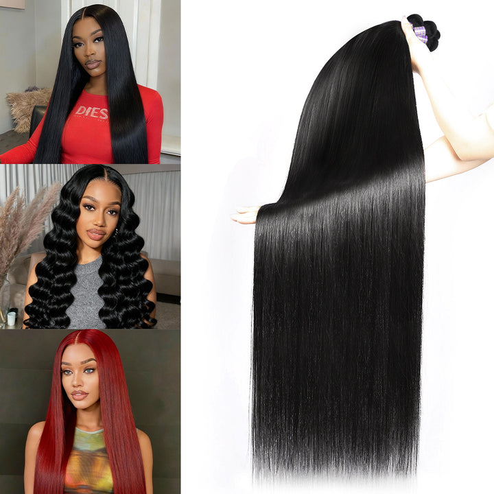 Super Long & Silky Straight Bundles 30-38 Inch Human Hair Weave for Woman