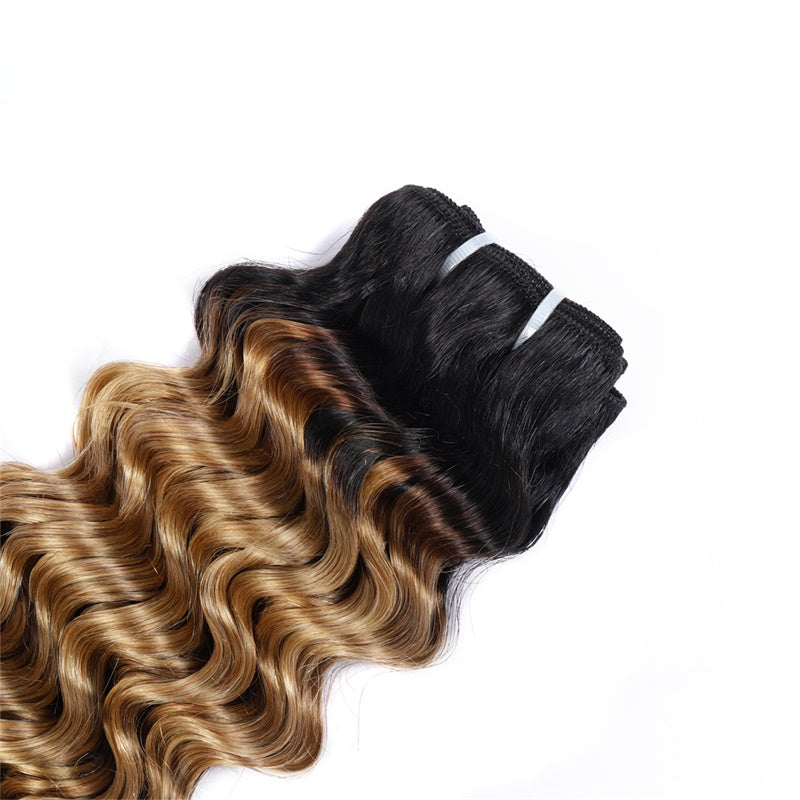 Allove Hair 3Pcs 1B/27# Ombre Deep Wave Human Hair Bundles For Woman