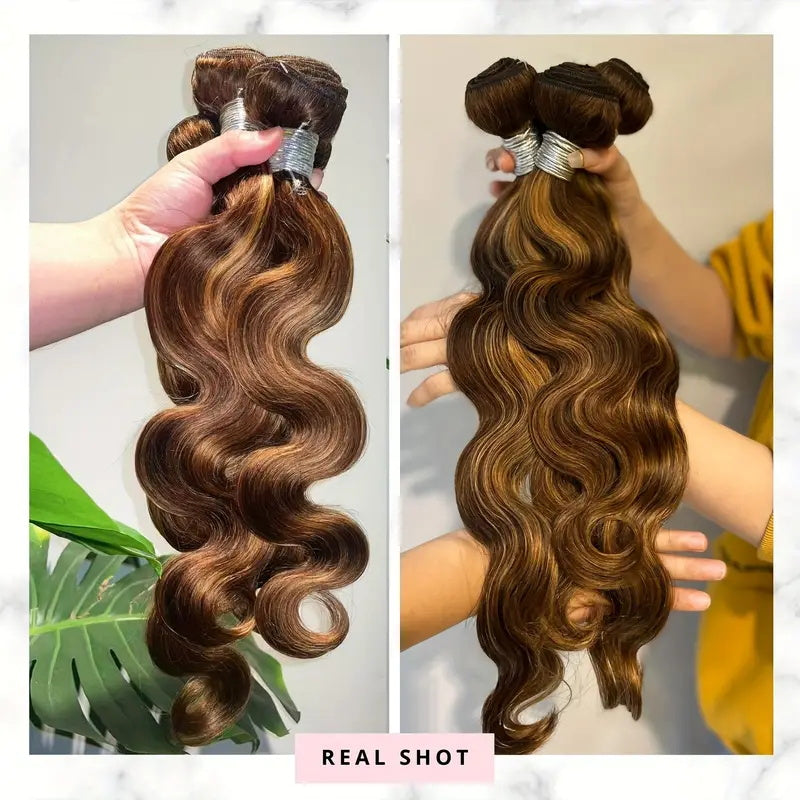 Highlight Bundles With Closure Brazilian Ombre Body Wave Hair Bundles With Closure P4/27 Brown Color Remy Hair Weave Bundles