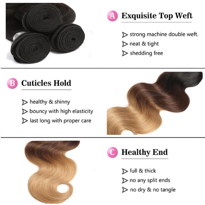 1B/4/27 Ombre Body Wave Virgin Human Hair 3 Bundles With 13x4 13x6 HD Lace Frontal Closure - AlloveHair