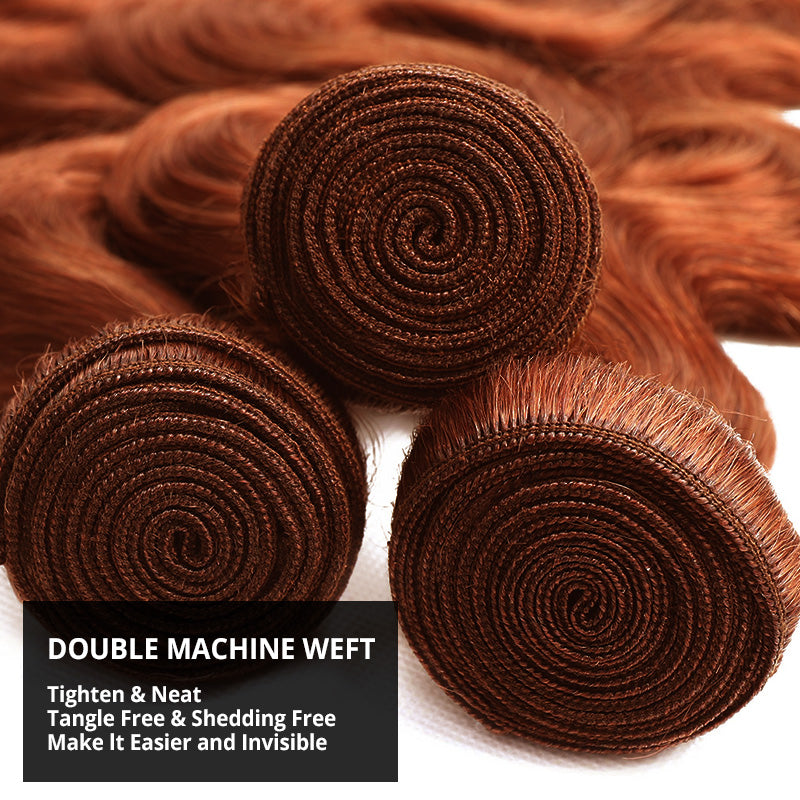 #350 Ginger Orange Bundles with 2x6 Lace Closure Virgin Body Wave Human Hair 3 Bundles with HD Lace Closure - AlloveHair