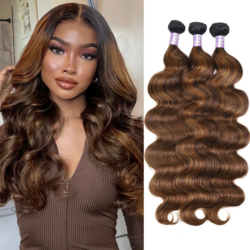 [Ship From US] Allove Hair #FB30 Brown Balayage Highlight Body Wave Human Raw Hair Bundles - AlloveHair