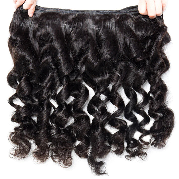 Allove Hair Brazilian Loose Wave Virgin Human Hair 3 bundles With 360 Lace Closure