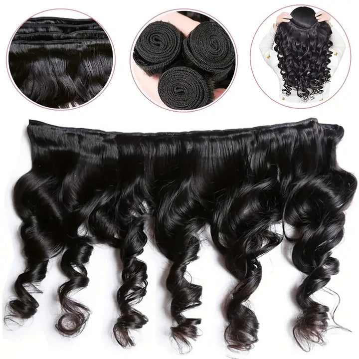 Peruvian Loose Wave Human Hair 3 Bundles With 13x4 HD Lace Frontal Closure