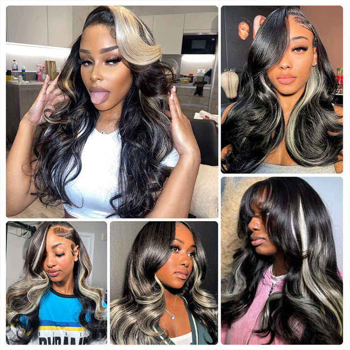 [New Trend] Black Hair With Blonde Peekaboo Highlights Body Wave Human Hair Bundles - AlloveHair