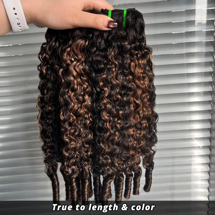 P1B/30 Burmese Curly Hair Bundles Highlight Ombre Color 100% Human Hair Bundles End with Spiral Curls 1 3 4 Hair Bundles Deal