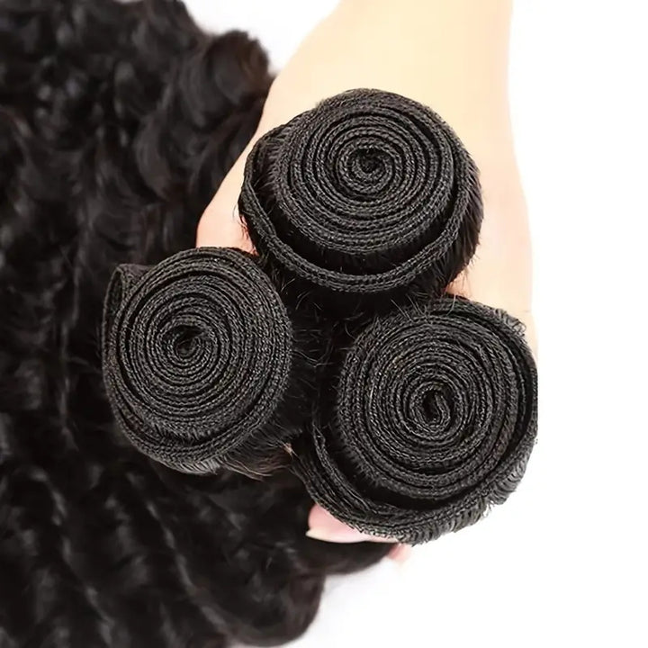 Allove Hair 32'' Long Deep Wave Human Hair Bundles Natural Looking For Daily Use