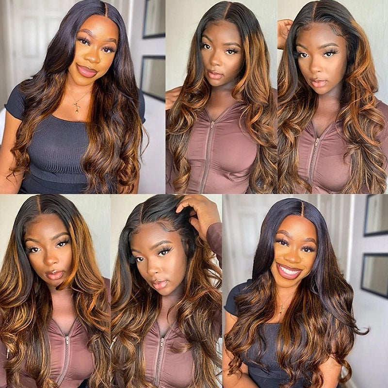 Allove Hair Brown Balayage #FB30 Ombre Body Wave Human Hair Weave 4 Bundles