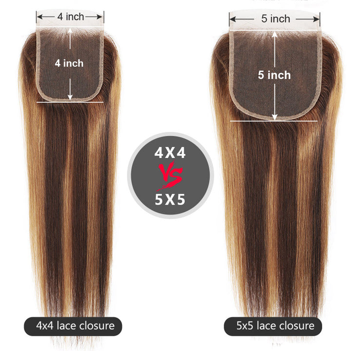 Allove Hair Honey Blonde Highlight Straight Hair 3 Bundles With 5x5 Transparent Lace Closure