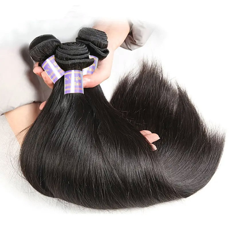 Brazilian Straight Hair 3 Bundles with 6*6 Transparent Lace Closure Human Hair Weave