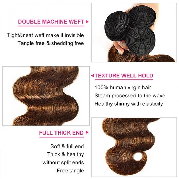 Allove Hair #FB30 Brown Balayage Highlight Body Wave Human Hair Bundles