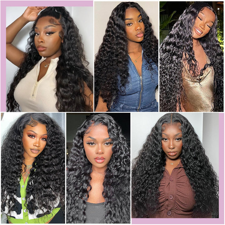 Allove Hair Water Wave Human Hair Ocean Wave 3 Bundles With 5*5 Transparent Lace Closure