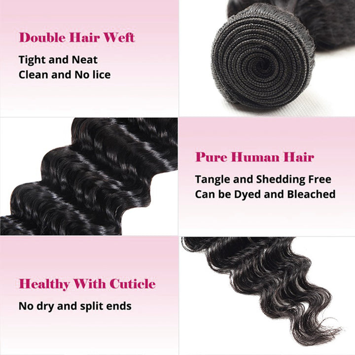 HD Lace Closure With Bundles Brazilian Deep Wave 3 Bundles With 2x6 Lace Closure 100% Human Hair - AlloveHair