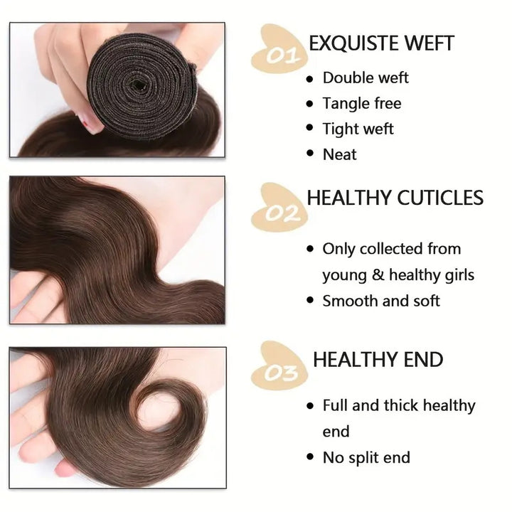 Allove Hair 4# Brown Brazilian Body Wave Human Hair 3 Bundle Deals Hair Extensions