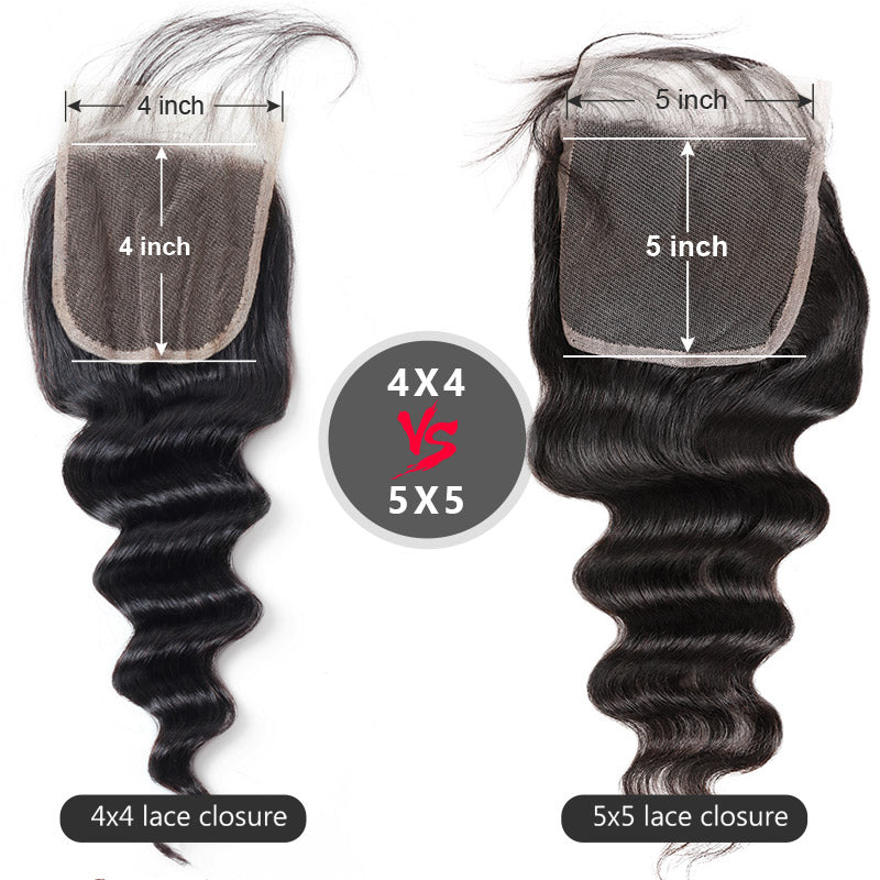 Allove Hair Loose Deep Wave 3 Bundles With 5*5 Lace Closure