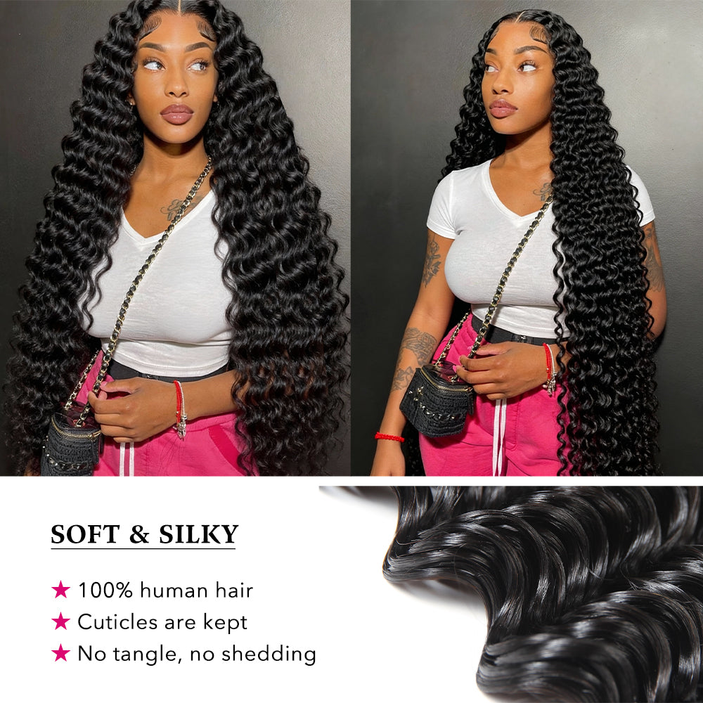 Bouncy & Defined Deep Wave Bundles 30-38 Inch Long-Lasting Deep Curly Human Hair Extensions