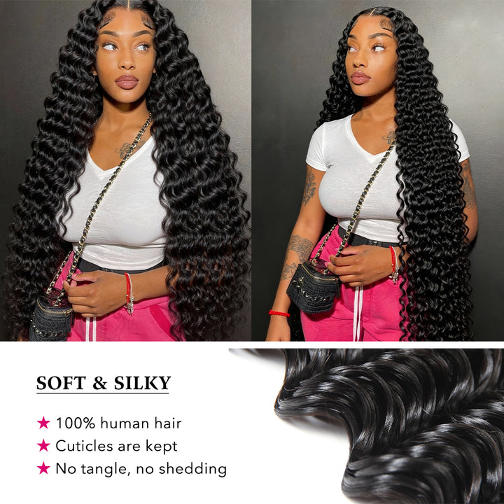Bouncy & Defined Deep Wave Bundles 30-38 Inch Long-Lasting Deep Curly Human Hair Extensions