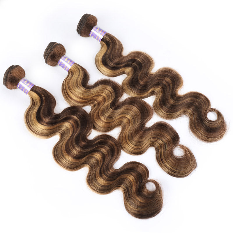 P4/27 Highlight Bundles with Closure Body Wave Hair 3 Bundles with 5x5 Lace Closure