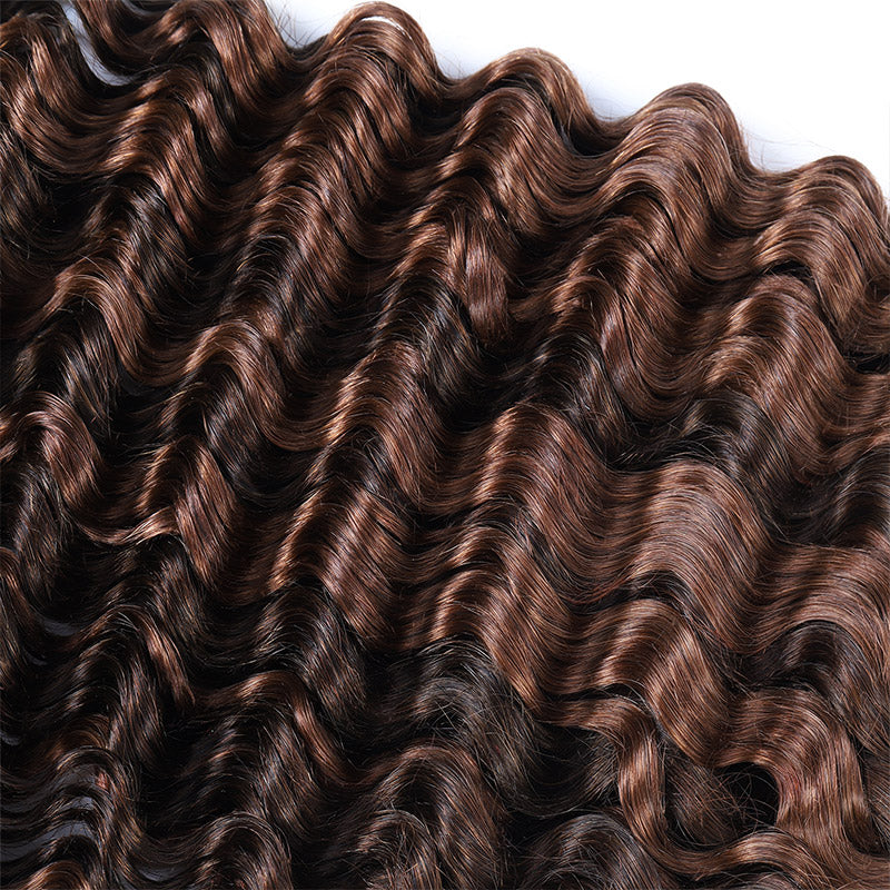 Allove #4 30 Ombre Brown Bulk Human Hair For Boho Brading Deep Wave Human Hair Bundles No Weft Hair Extensions
