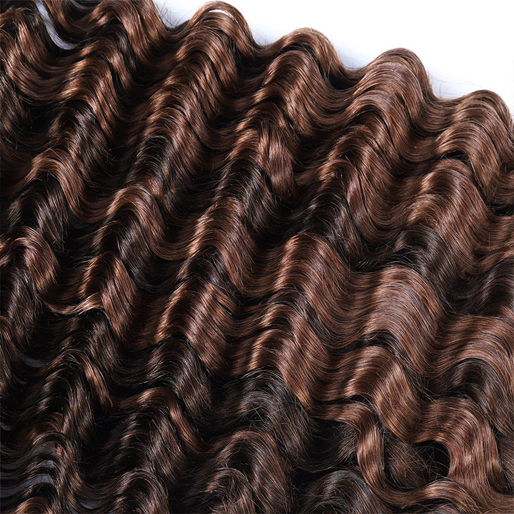Allove #4 30 Ombre Brown Bulk Human Hair For Boho Brading Deep Wave Human Hair Bundles No Weft Hair Extensions