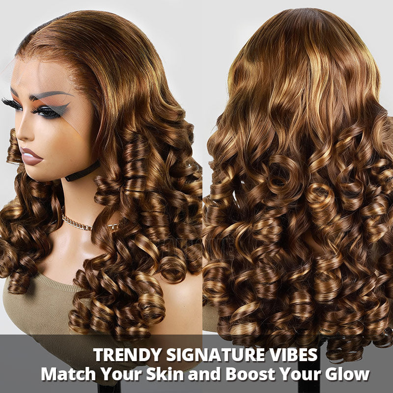 350% Density Balayage Highlight Wigs Salon Quality Bouncy Wavy 13x4 HD Lace Front Wigs for Black Woman