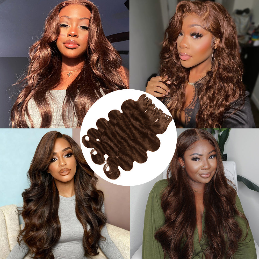 14-28 Inch #4 Brown Color Body Wave 3 Bundles 15A Raw Virgin Brazilian Human Hair Extensions - AlloveHair