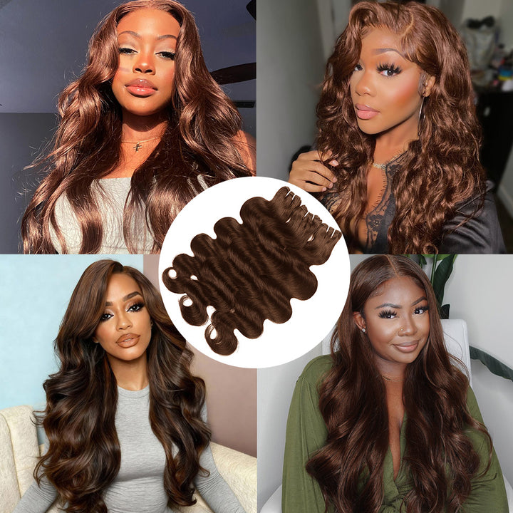 14-28 Inch #4 Brown Color Body Wave 3 Bundles 15A Raw Virgin Brazilian Human Hair Extensions - AlloveHair