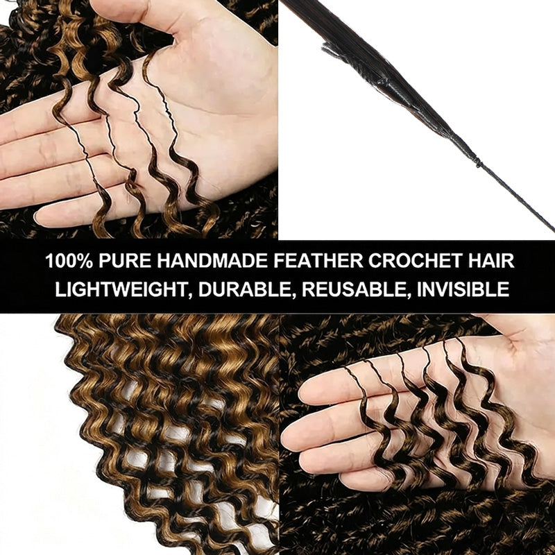 #P4/27 Miracle Knots Deep Wave Crochet Hair Extensions Highlight Brown Pre-Separated Feather Crochet Human Hair For Braiding