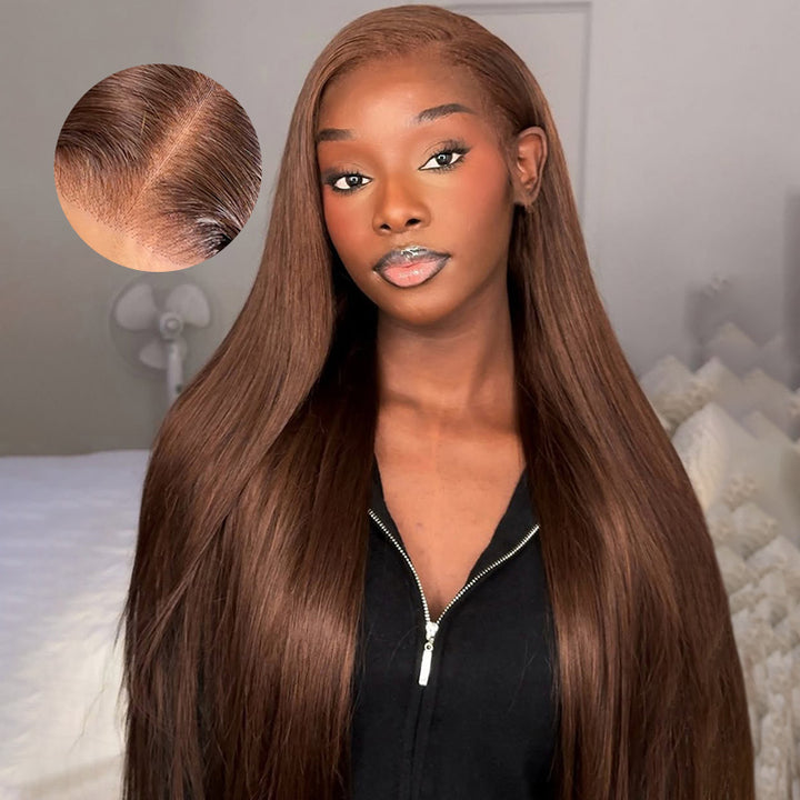 32Inch Wear And Go #4 Chocolate Brown Barbie Colored Straight Human Hair 13x4 HD Glueless Lace Frontal Wig