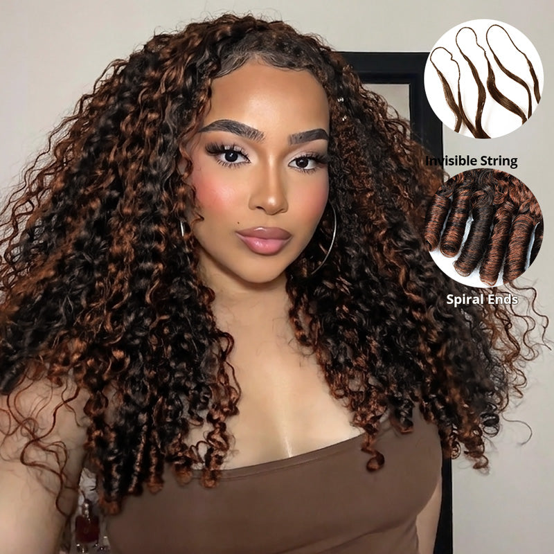 P4/30 Highlight Brown Burmese Curly Crochet Human Hair for Miracle Knots Pre-Separated 50g/Pack