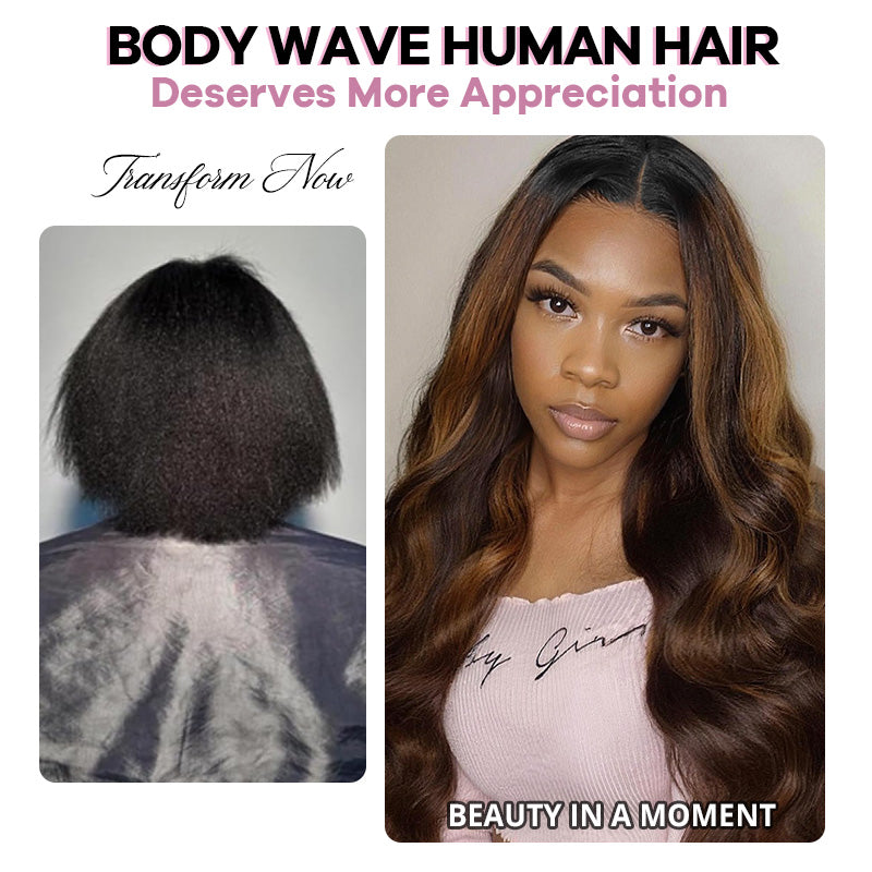 T1B/4/30 Highlight Brown Balayage Body Wave Human Hair 3 Bundles With 2x6 Lace Closure Deep Parting - AlloveHair
