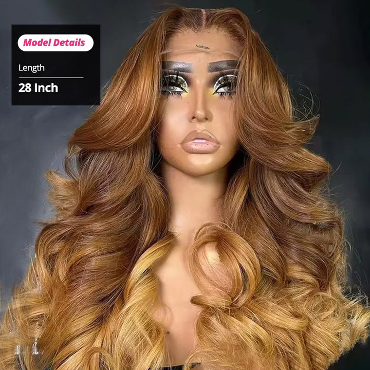 30 Inch Light Brown Ombre Wigs Pre Plucked 13x4 13x6 Body Wave HD Lace Front Wigs Brazilian Virgin Hair