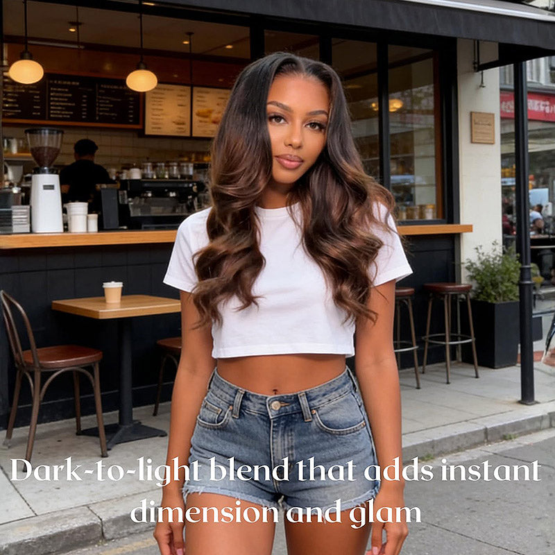 T1B/2/30 Chestnut Brown 3 Tone Ombre Color Body Wave Human Hair 3 4 Bundles Colored Sew in Quick Weaves - AlloveHair
