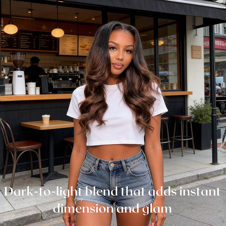 T1B/2/30 Chestnut Brown 3 Tone Ombre Color Body Wave Human Hair 3 4 Bundles Colored Sew in Quick Weaves - AlloveHair