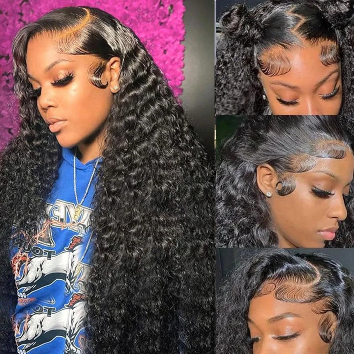 250% Density 13x6 Invisible HD Lace Front Wigs Deep Wave Human Hair Wig with Pre Plucked Hairline - AlloveHair