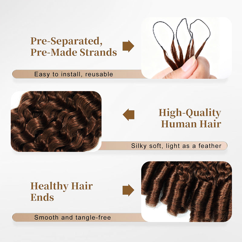 #30 Brown Burmese Curly Human Hair For Braiding Pre-Separated Feather Crochet Weave Hair Extensions with Miracle Knots