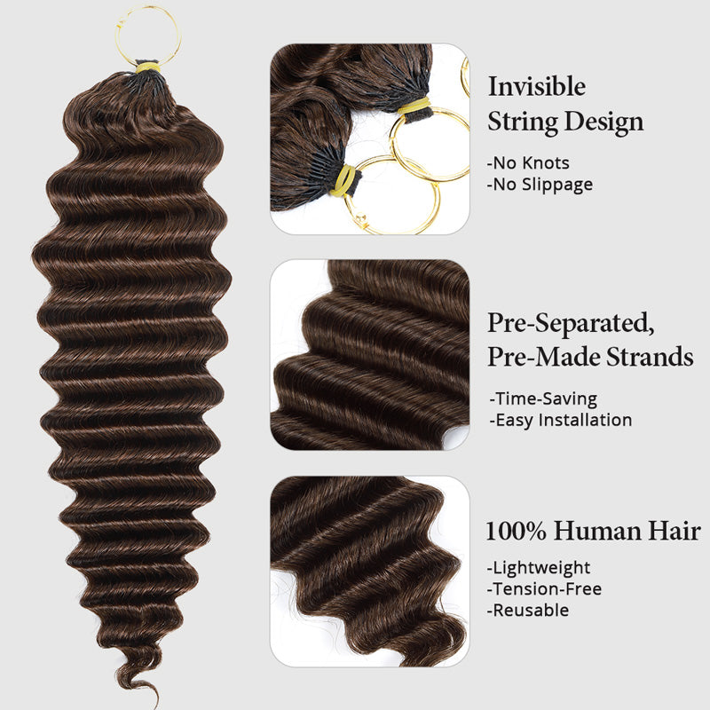 #4 Dark Brown Premium Deep Wave Crochet Human Hair for Miracle Knots Soft Defined Curls Easy Install