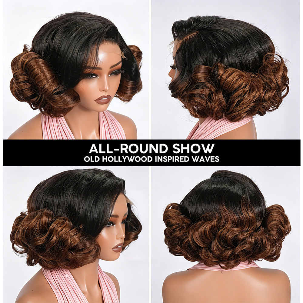 300% Density Raw Vietnamese Double Drawn Human Hair Bob Wig Ombre Brown 5x5 HD Lace Closure Wigs