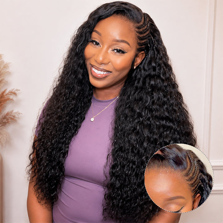 30 32 Inch Side Part Pre-Braided Water Wave 13x4 13x6 HD Lace Frontal Ready To Go Wigs 250% Density