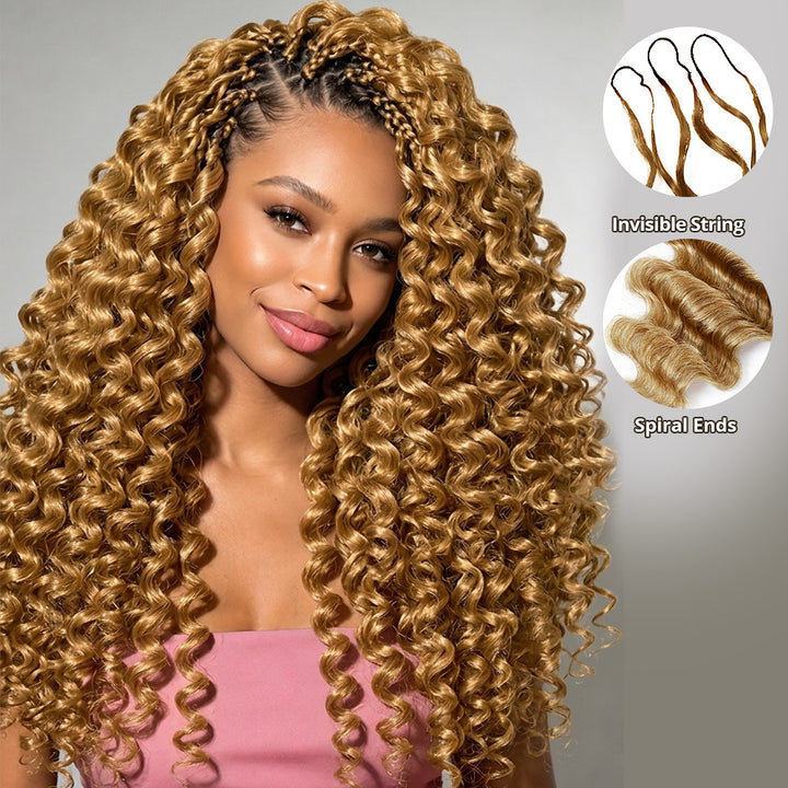 Seamless Deep Wave Crochet Hair #27 Honey Blonde Machine Made Feather Crochet Human Hair Extension