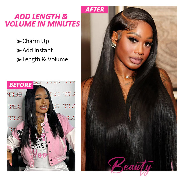[Final Price - No Code Needed] Seamless PU Clip in Hair Extensions Silky Straight Real Human Hair Pieces For Black Women