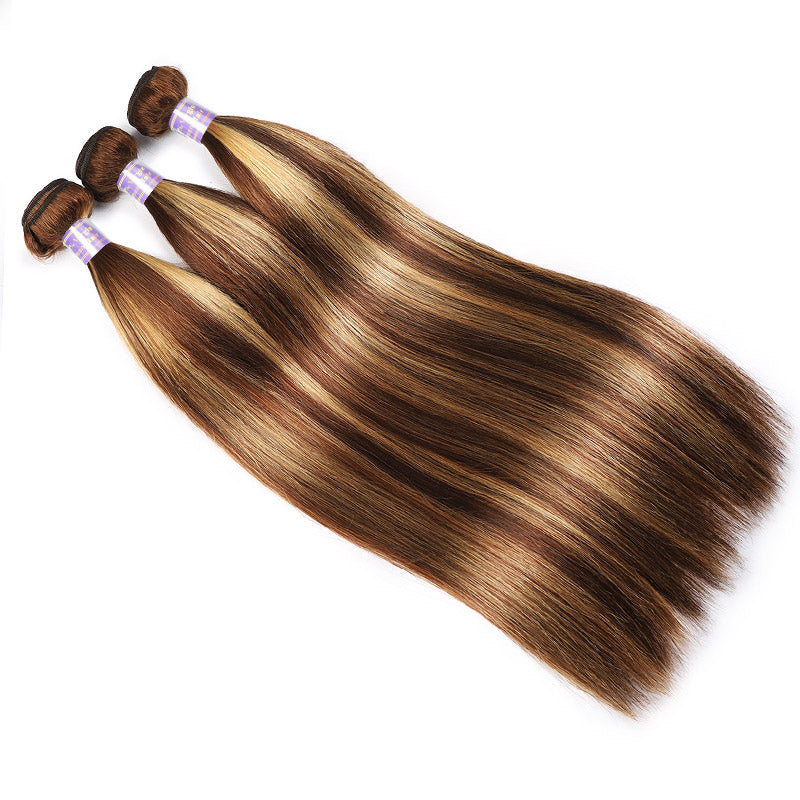 Allove Hair Honey Blonde Highlight Straight Hair 3 Bundles With 5x5 Transparent Lace Closure