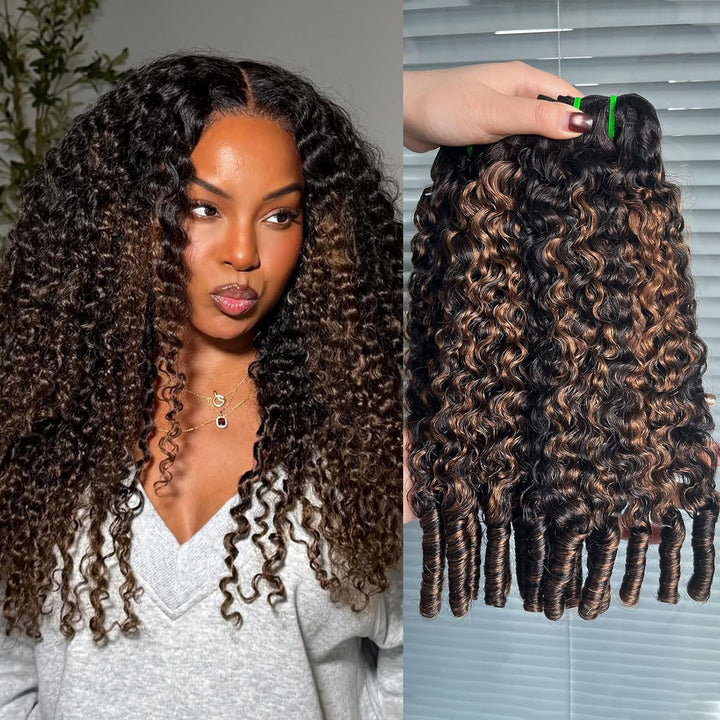 P1B/30 Burmese Curly Hair Bundles Highlight Ombre Color 100% Human Hair Bundles End with Spiral Curls 1 3 4 Hair Bundles Deal